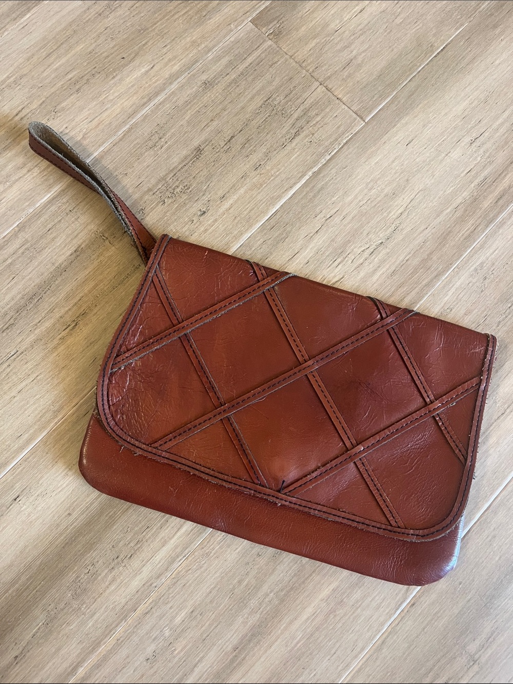 Vintage Leather Clutch Purse Wristlet Made in Hong Kong
